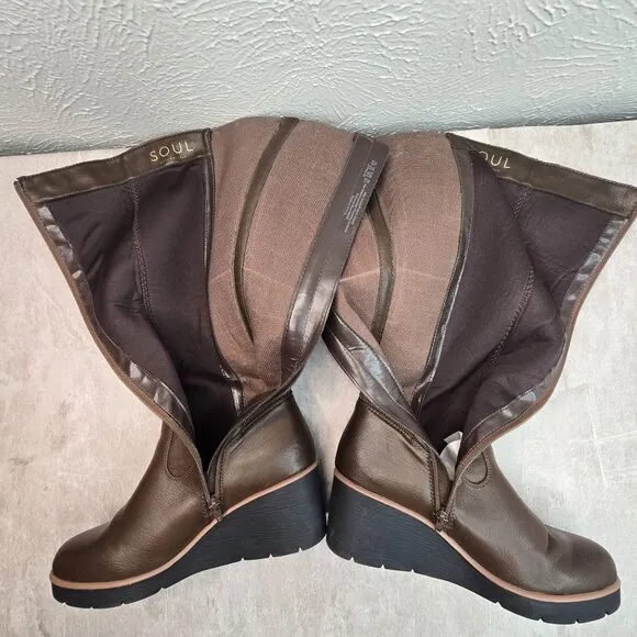Soul Naturalizer Knee High Wedge Boots 9.5 Wide Fit Brown Comfort Platform Tall