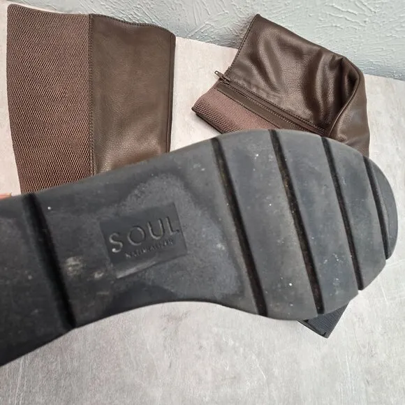 Soul Naturalizer Knee High Wedge Boots 9.5 Wide Fit Brown Comfort Platform Tall