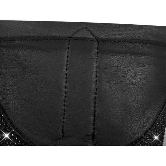 Sparkly Rhinestones Fauxt Sequins Black Leather High Calf Heeled Boots For Women