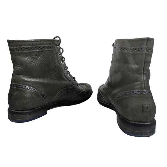 Sperry Top Sider Leather Wing Tip Lace Up Boots Men's 7.5M Olive Flat Heel 6 Eye