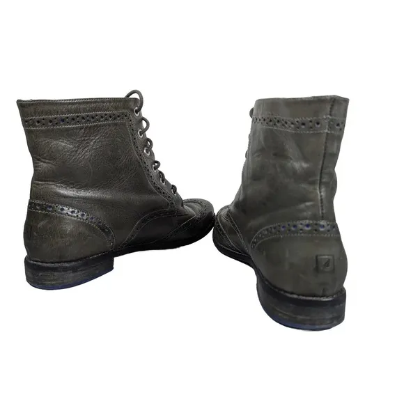 Sperry Top Sider Leather Wing Tip Lace Up Boots Men's 7.5M Olive Flat Heel 6 Eye