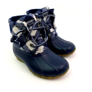Sperry Top Sider Saltwater Toddler Size 8 Blue Plaid Wool Waterproof Duck Boots
