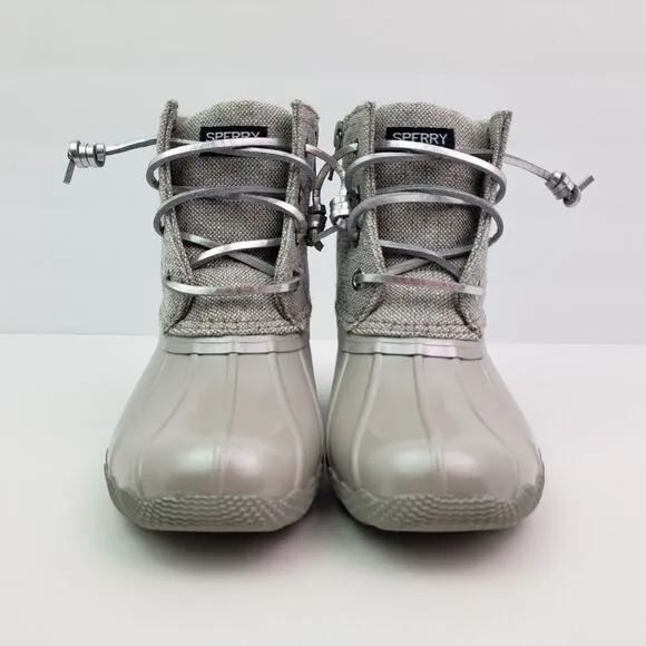 Sperry Top Sider Saltwater Youth Girls Sz 4Y Silver Waterproof Duck Boots