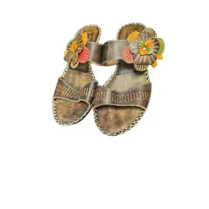 Spring Step L'Artiste Oceanside Brown Sandals Kitten Heel flowers Size 9