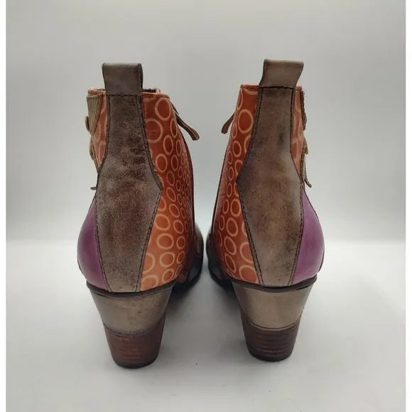 Spring Step L'Artiste Women Dramatic Floral Ankle Boot Size 8.5 US 39 EU Taupe