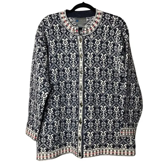 Squaw Valley Vintage Nordic Norwegian Pattern Button Front Wool Cardigan Sweater