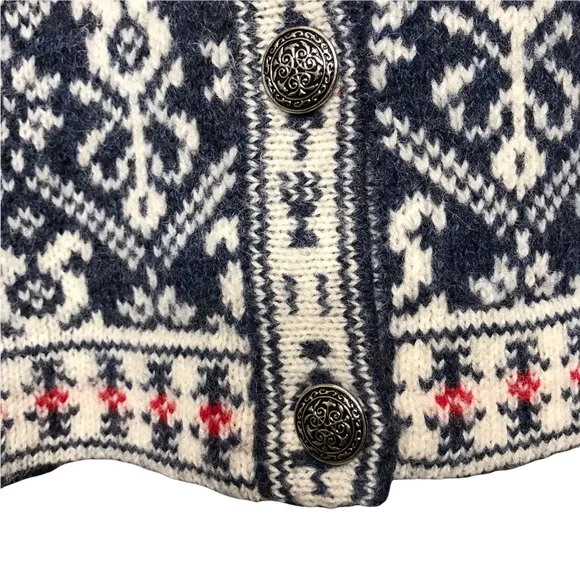 Squaw Valley Vintage Nordic Norwegian Pattern Button Front Wool Cardigan Sweater