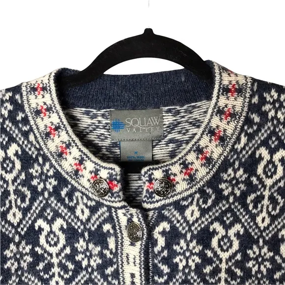 Squaw Valley Vintage Nordic Norwegian Pattern Button Front Wool Cardigan Sweater