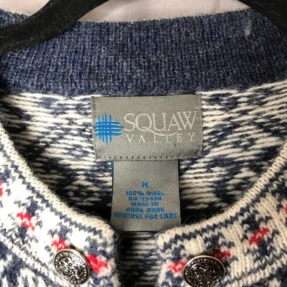 Squaw Valley Vintage Nordic Norwegian Pattern Button Front Wool Cardigan Sweater