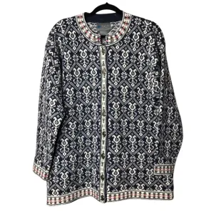 Squaw Valley Vintage Nordic Norwegian Pattern Button Front Wool Cardigan Sweater