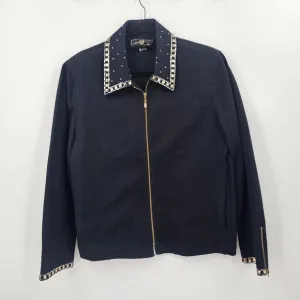 St. John Sport Black Zip Jacket – Studded Glam Details | Size M