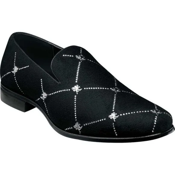 Stacy Adams Studly Black Velvet Loafer Metallic Stud Slip Size 8