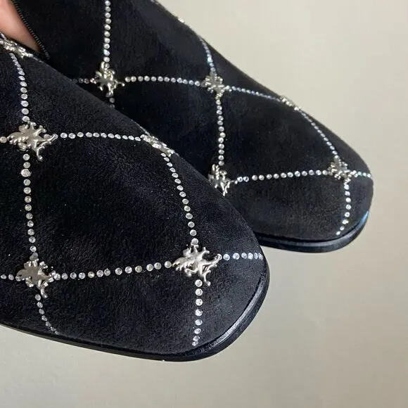 Stacy Adams Studly Black Velvet Loafer Metallic Stud Slip Size 8