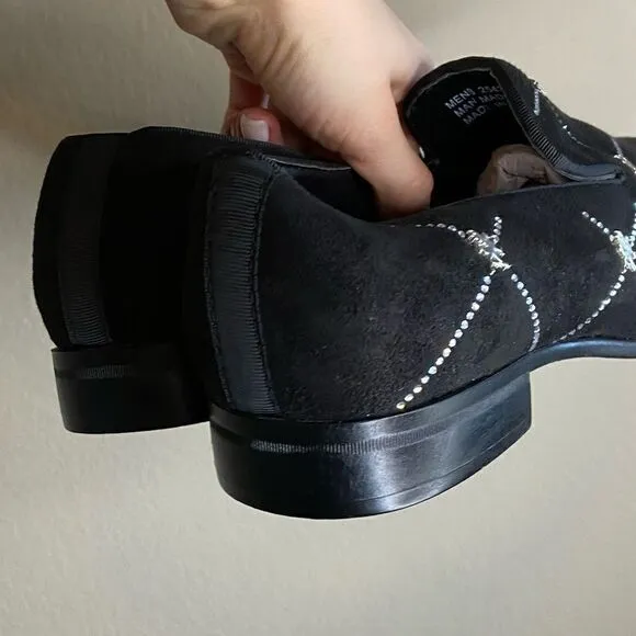 Stacy Adams Studly Black Velvet Loafer Metallic Stud Slip Size 8