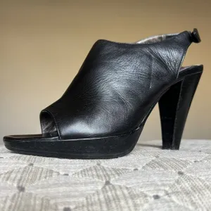 Star Ling Faith Black Leather Slingback Heeled Sandals Women’s 7.5 Classic Bow