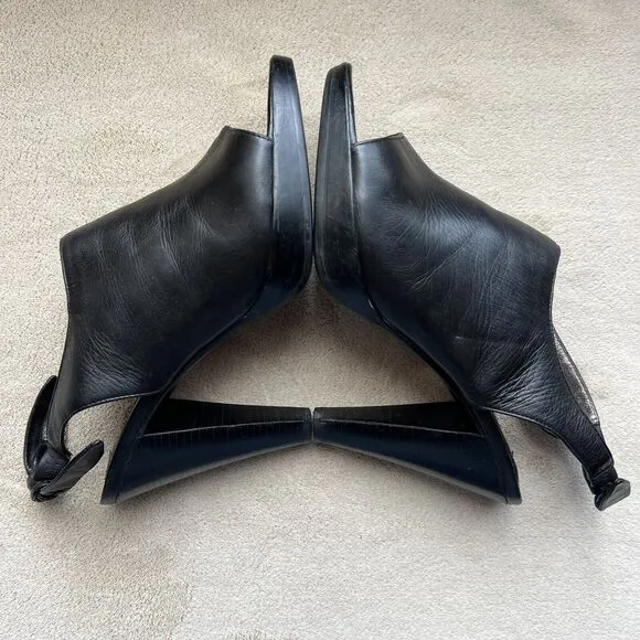 Star Ling Faith Black Leather Slingback Heeled Sandals Women’s 7.5 Classic Bow
