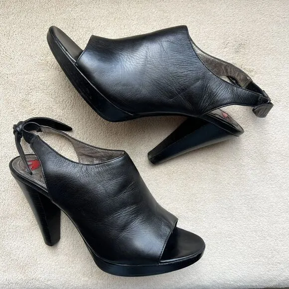 Star Ling Faith Black Leather Slingback Heeled Sandals Women’s 7.5 Classic Bow