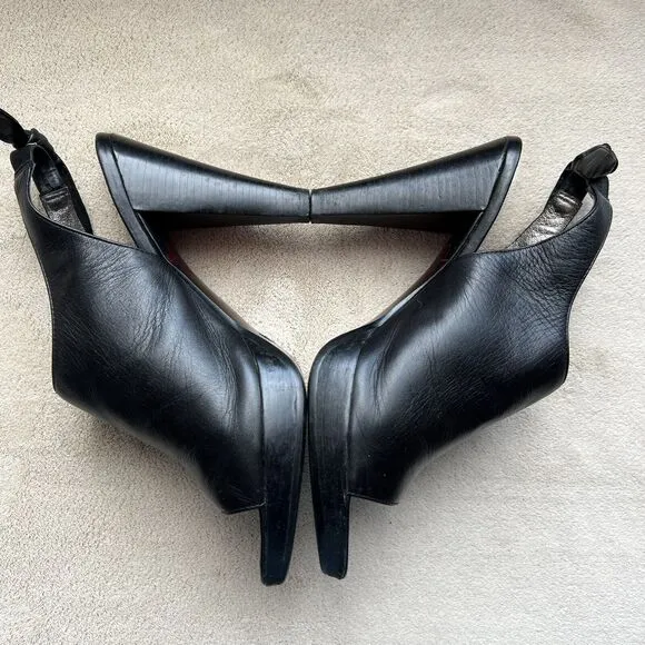 Star Ling Faith Black Leather Slingback Heeled Sandals Women’s 7.5 Classic Bow