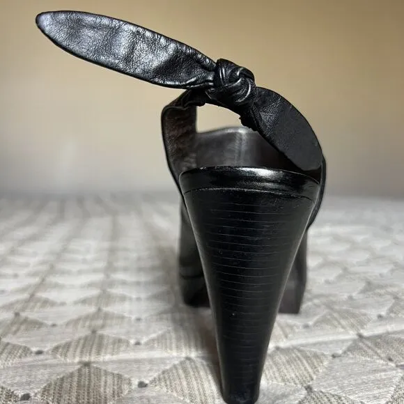 Star Ling Faith Black Leather Slingback Heeled Sandals Women’s 7.5 Classic Bow