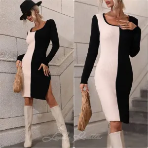 Statement Dress with Bold Contrast &amp; Slit