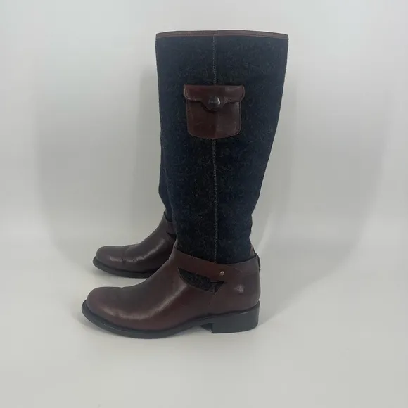 Stetson Women's 8 Adriana Grey Wool Brown Leather Riding Boots Round Toe SB4#9