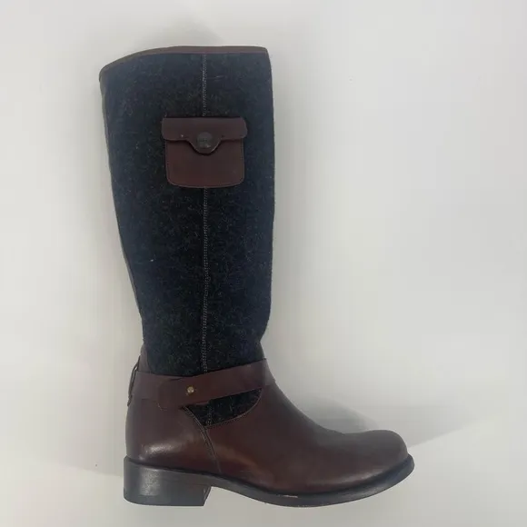 Stetson Women's 8 Adriana Grey Wool Brown Leather Riding Boots Round Toe SB4#9