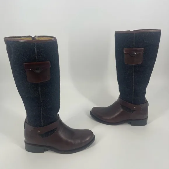 Stetson Women's 8 Adriana Grey Wool Brown Leather Riding Boots Round Toe SB4#9