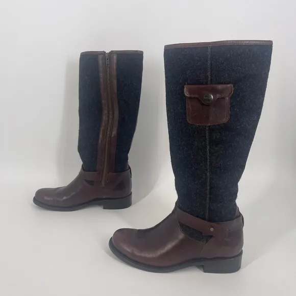 Stetson Women's 8 Adriana Grey Wool Brown Leather Riding Boots Round Toe SB4#9