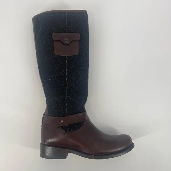 Stetson Women's 8 Adriana Grey Wool Brown Leather Riding Boots Round Toe SB4#9