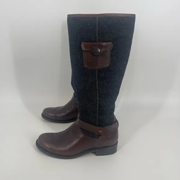 Stetson Women's 8 Adriana Grey Wool Brown Leather Riding Boots Round Toe SB4#9