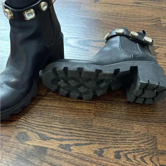 Steve Madden | Black Ankle Boots with Gemstone Accents | 8.5