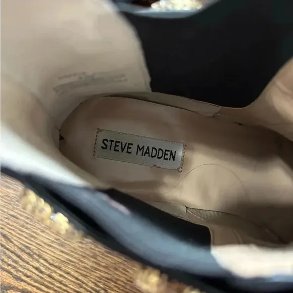 Steve Madden | Black Ankle Boots with Gemstone Accents | 8.5