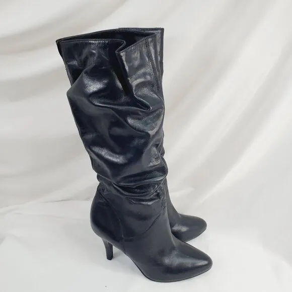 Steve Madden Black Tribune Vintage Leather Slouchy Boots Almond Toe 5.5