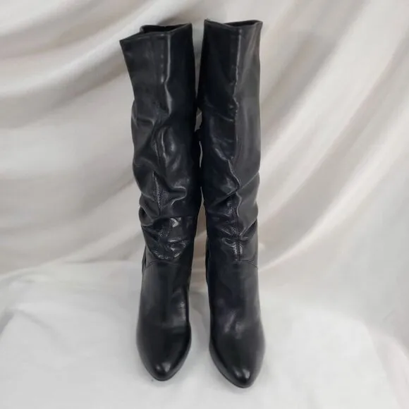 Steve Madden Black Tribune Vintage Leather Slouchy Boots Almond Toe 5.5