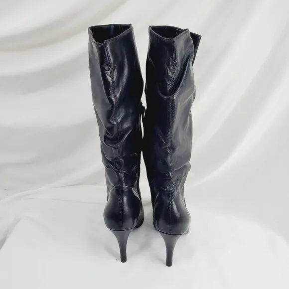 Steve Madden Black Tribune Vintage Leather Slouchy Boots Almond Toe 5.5