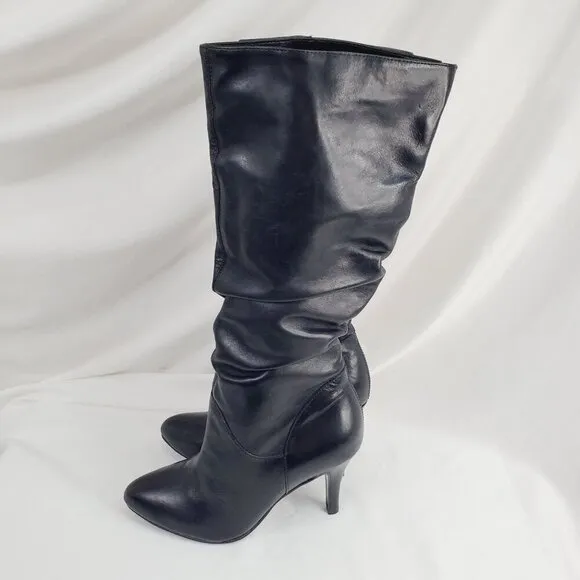 Steve Madden Black Tribune Vintage Leather Slouchy Boots Almond Toe 5.5