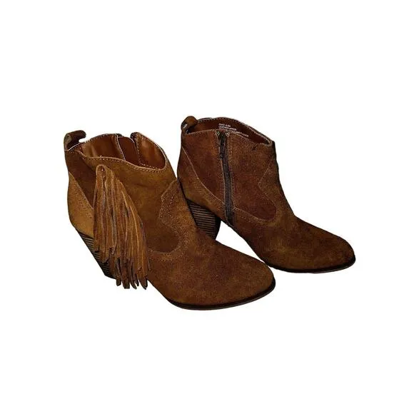 STEVE MADDEN Carmel Suede Women’s Boots Cowboy Fringe Block Heel Size 7.5