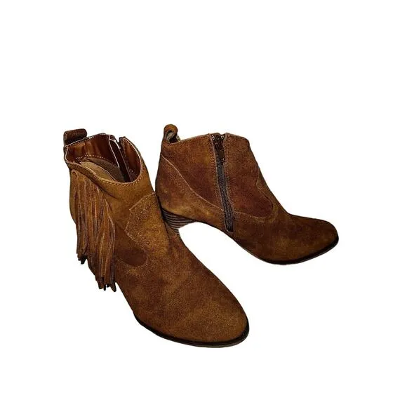 STEVE MADDEN Carmel Suede Women’s Boots Cowboy Fringe Block Heel Size 7.5