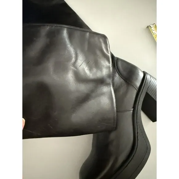 Steve Madden Chunky Boots 11M Black Womens Y2K Fanatik  Zipper Leather Knee-High