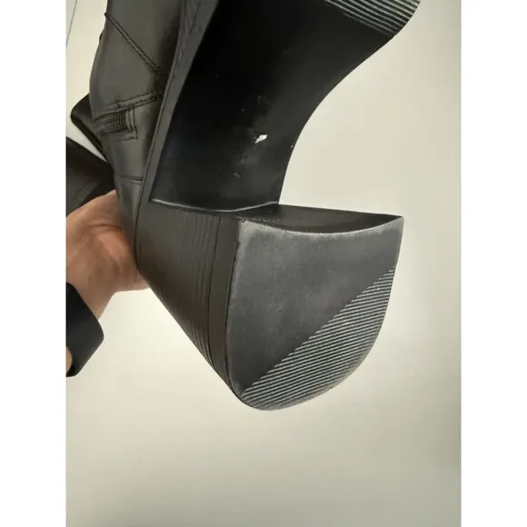 Steve Madden Chunky Boots 11M Black Womens Y2K Fanatik  Zipper Leather Knee-High