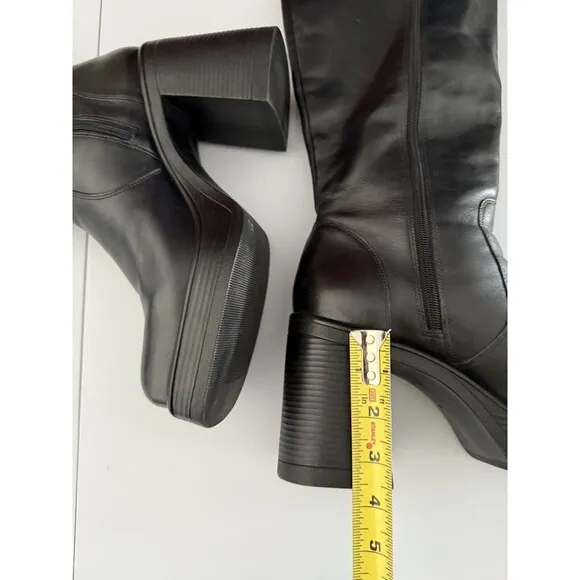 Steve Madden Chunky Boots 11M Black Womens Y2K Fanatik  Zipper Leather Knee-High