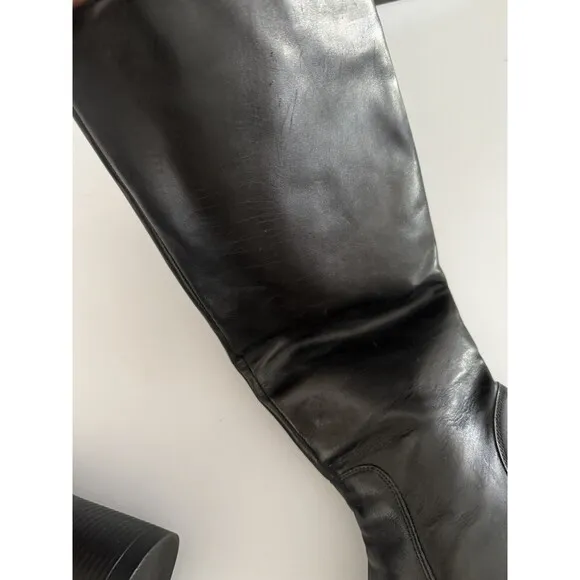 Steve Madden Chunky Boots 11M Black Womens Y2K Fanatik  Zipper Leather Knee-High