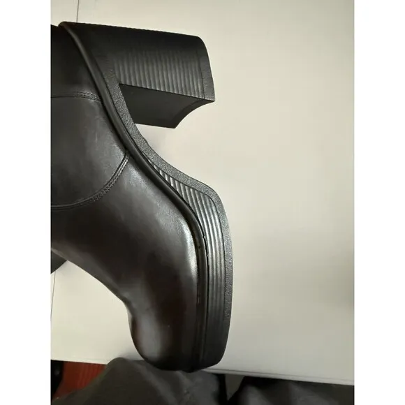 Steve Madden Chunky Boots 11M Black Womens Y2K Fanatik  Zipper Leather Knee-High