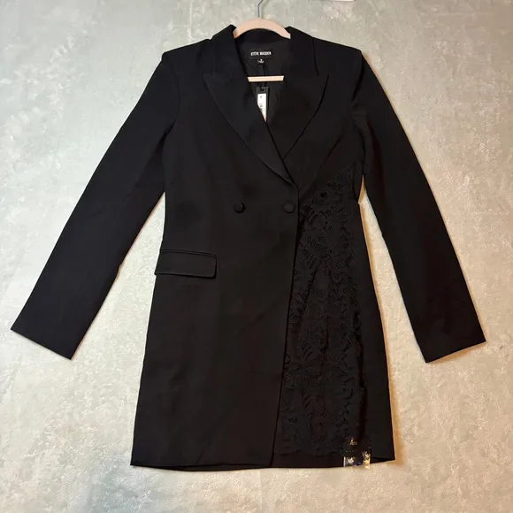 Steve Madden Corrine Blazer Dress Black NWT Size S | Tailored Wrap Mini Dress