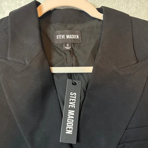 Steve Madden Corrine Blazer Dress Black NWT Size S | Tailored Wrap Mini Dress