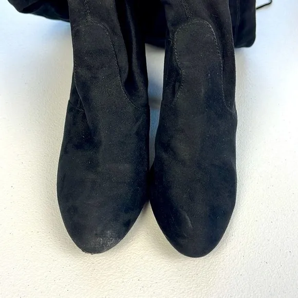Steve Madden Gorgeous Black Suede Over the Knee Heeled Tie Lace Tall Boots 7.5
