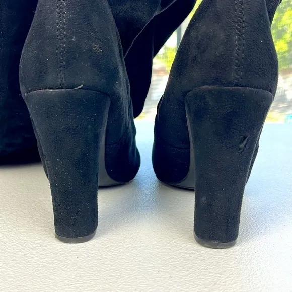 Steve Madden Gorgeous Black Suede Over the Knee Heeled Tie Lace Tall Boots 7.5