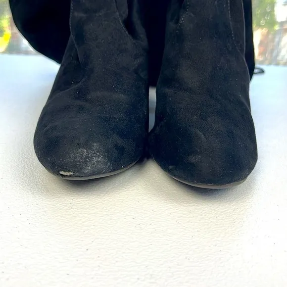 Steve Madden Gorgeous Black Suede Over the Knee Heeled Tie Lace Tall Boots 7.5