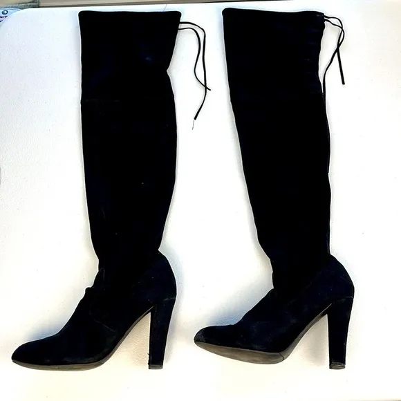 Steve Madden Gorgeous Black Suede Over the Knee Heeled Tie Lace Tall Boots 7.5