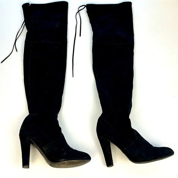 Steve Madden Gorgeous Black Suede Over the Knee Heeled Tie Lace Tall Boots 7.5